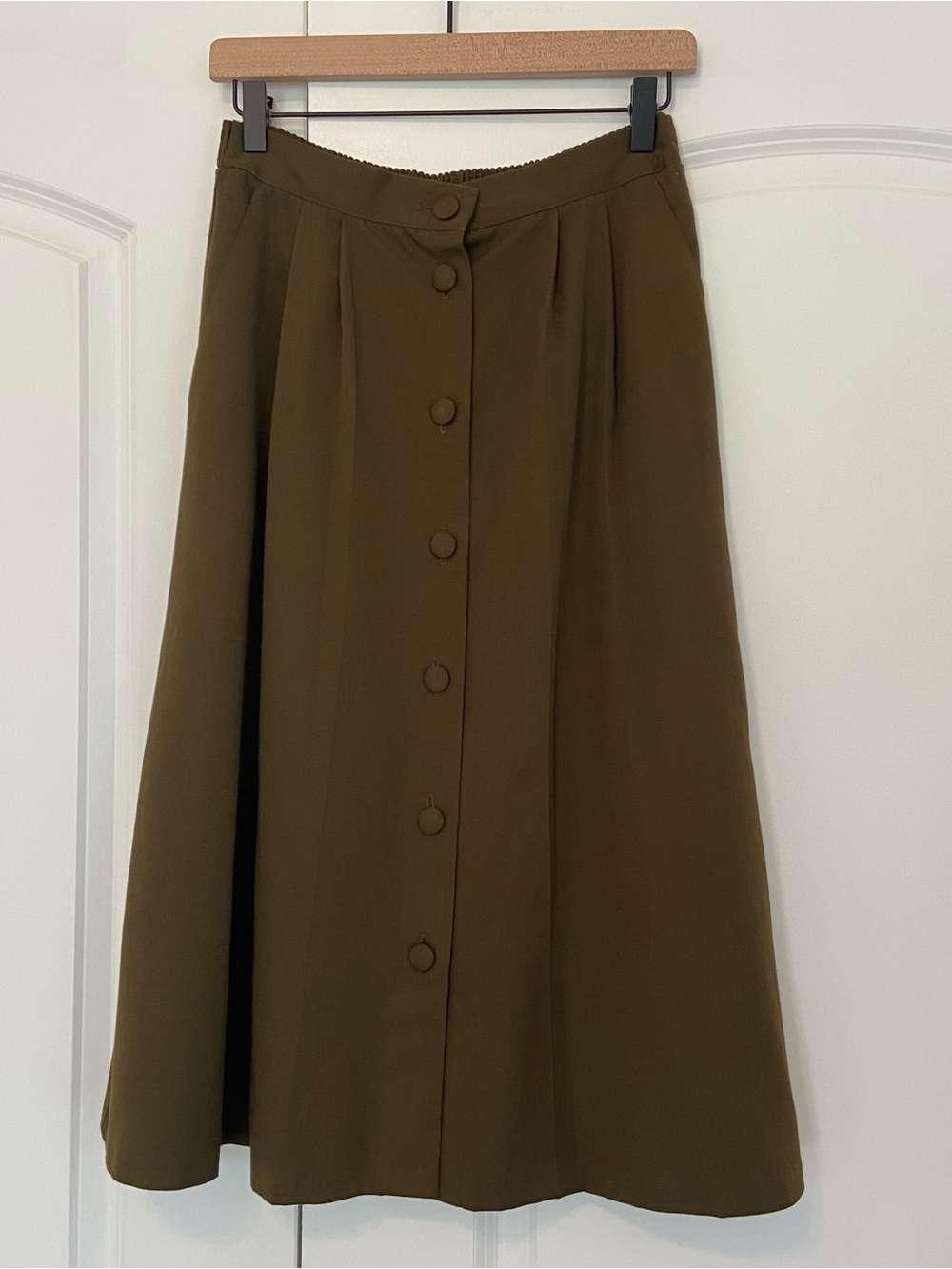 Vintage Midi Skirt Olive Green Vtg Size 12 Button Front  Cottagecore Academia